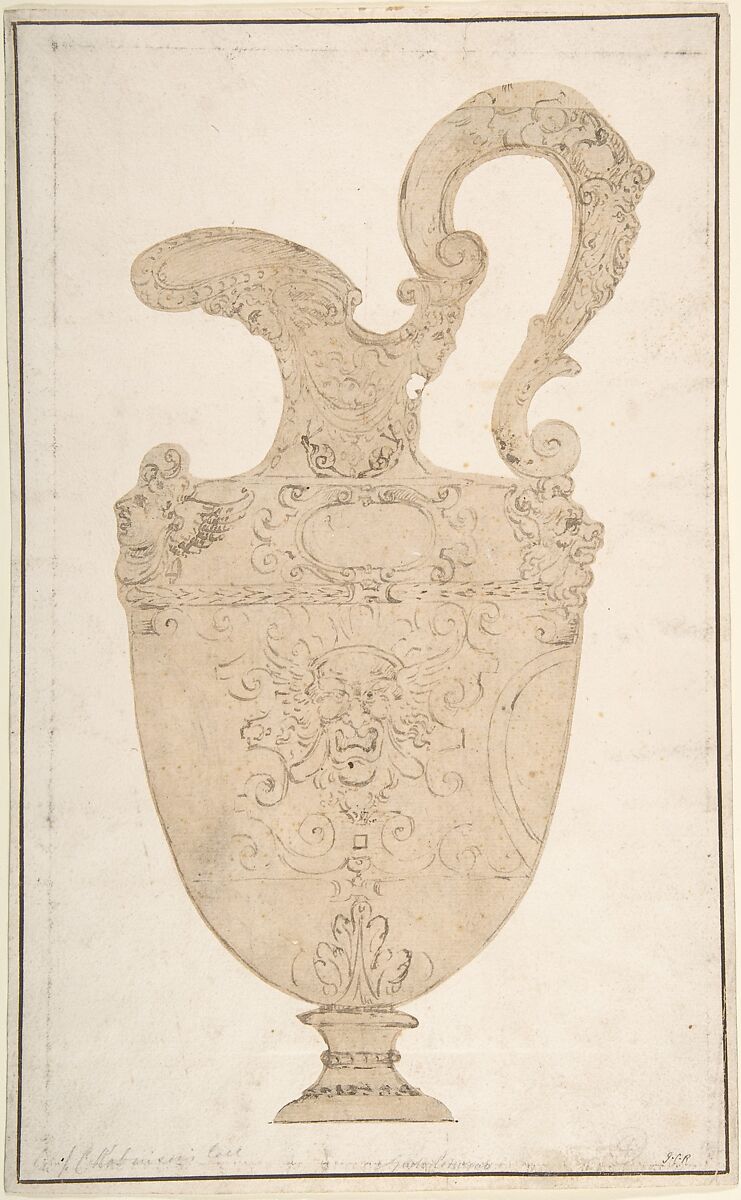 Design of Antique Pitcher, Anonymous, Italian, 16th century, Pen and brown ink 
