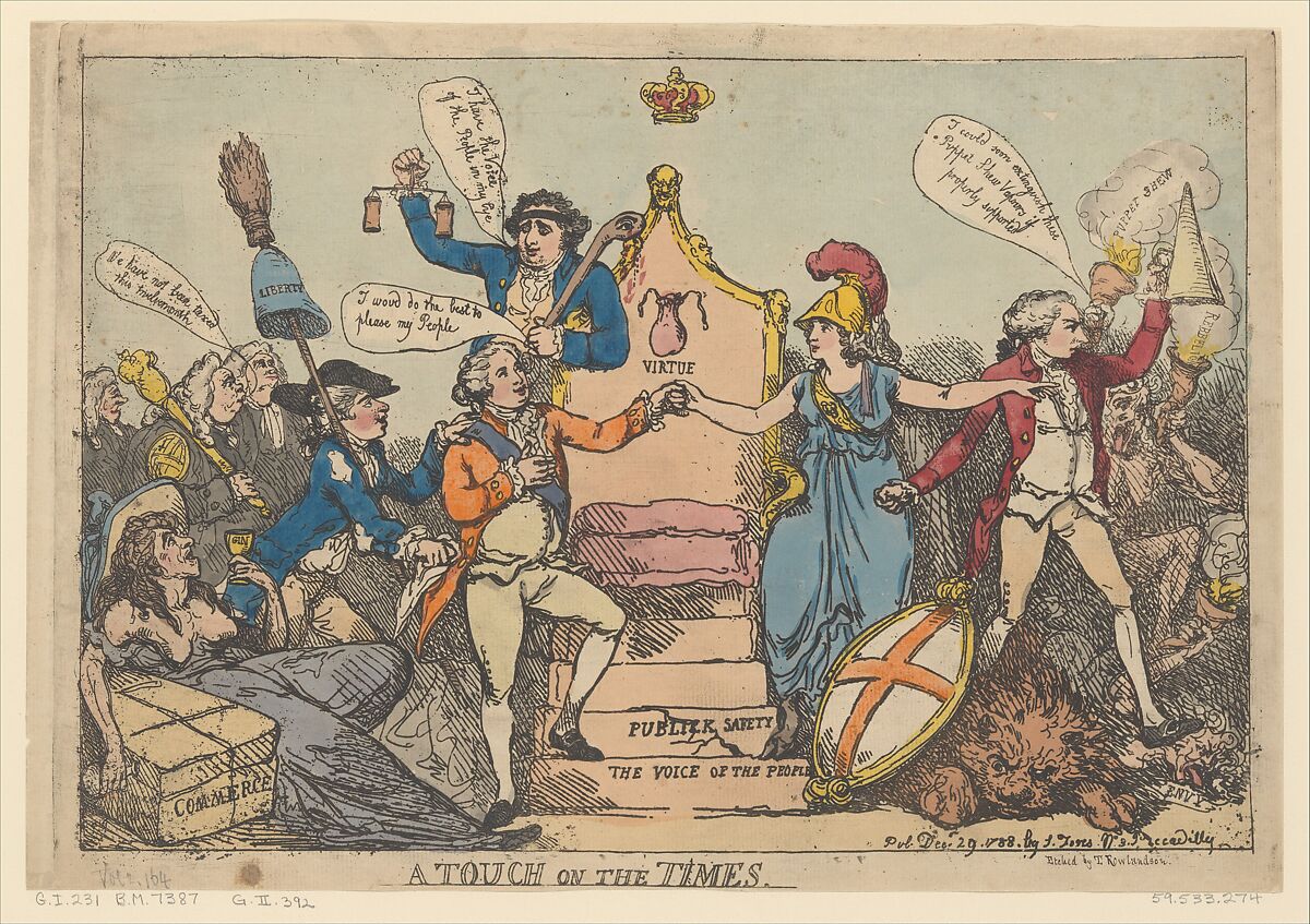 A Touch on the Times, Thomas Rowlandson (British, London 1757–1827 London), Hand-colored etching 