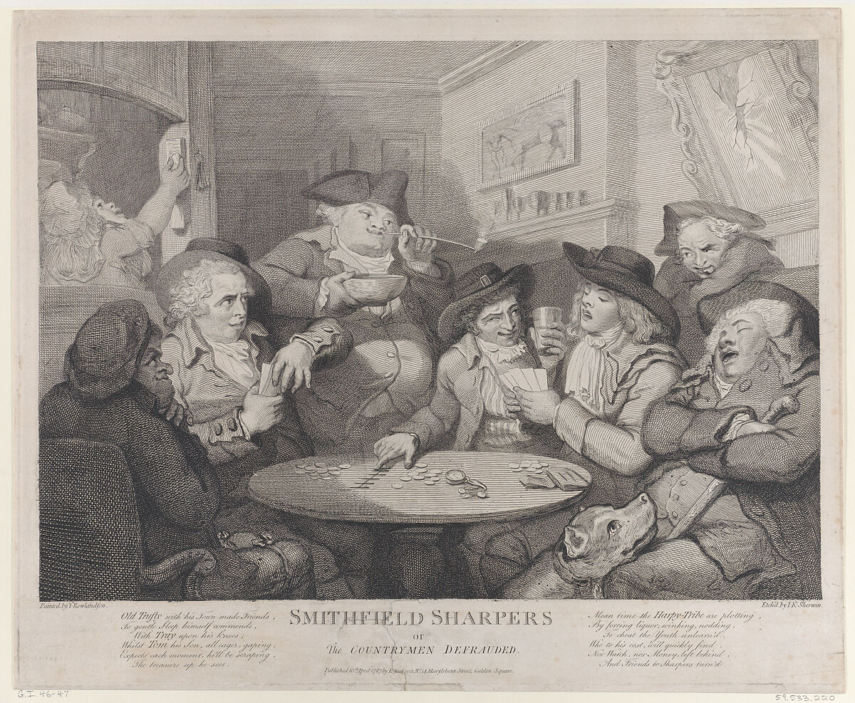 Smithfield Sharpers, or the Countryman Defrauded, John Keyse Sherwin (British, East Dean, Sussex 1751–1790 London), Etching