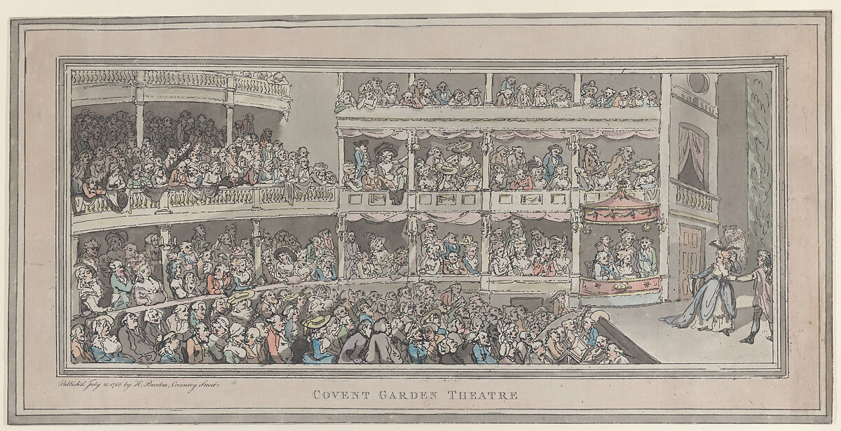 Covent Garden Theatre, Thomas Rowlandson (British, London 1757–1827 London), Hand-colored etching 
