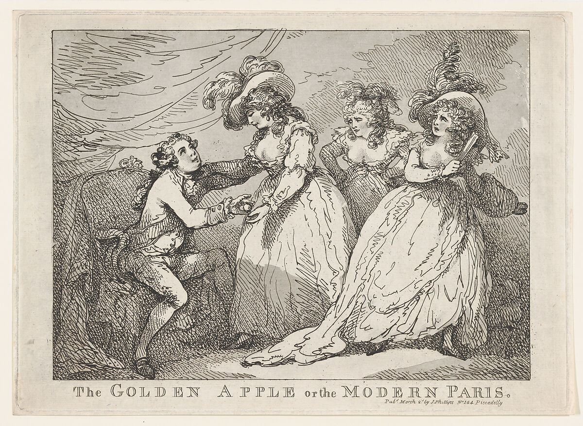 The Golden Apple, or the Modern Paris, Thomas Rowlandson (British, London 1757–1827 London), Etching