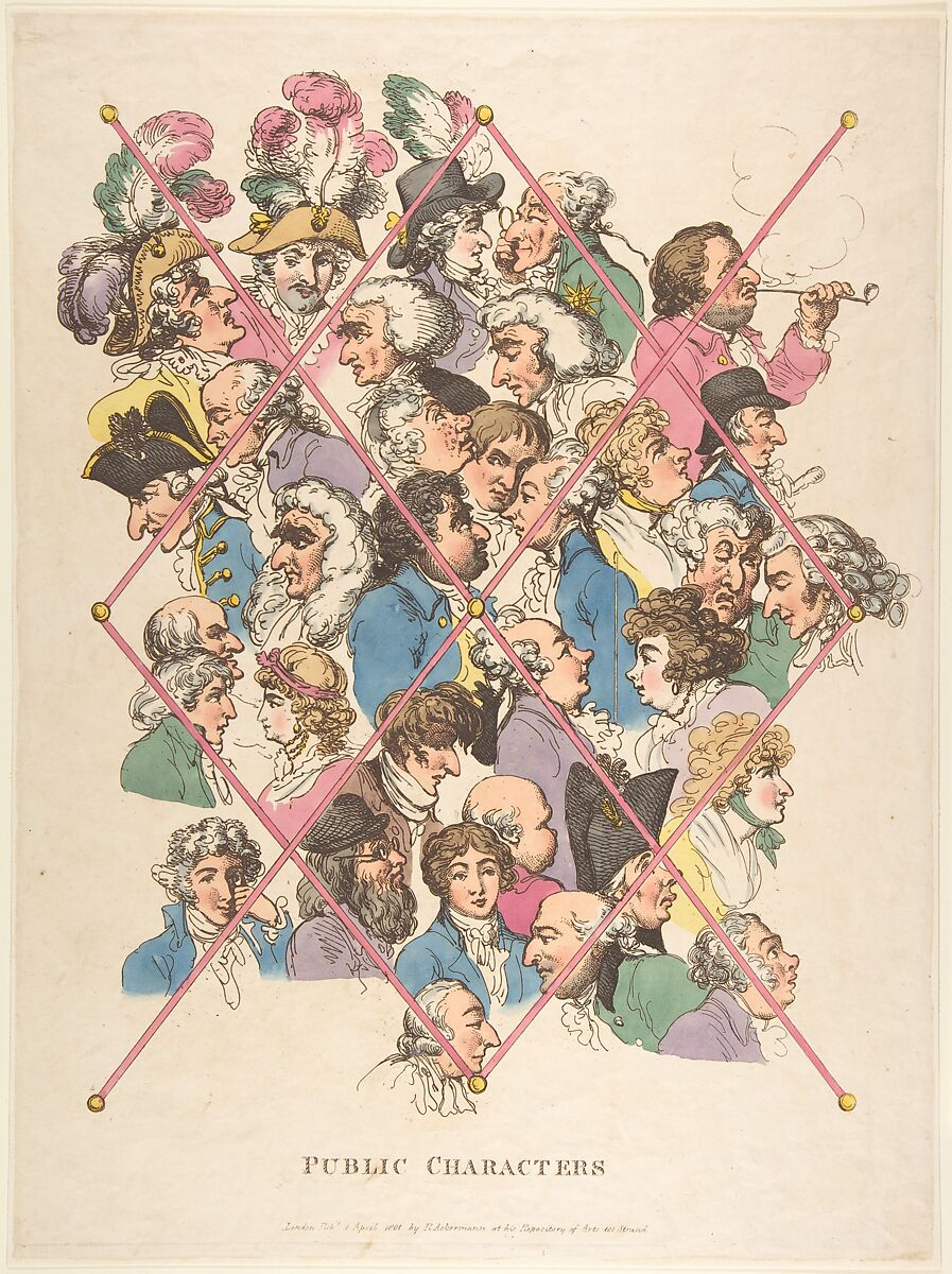 Public Characters, Thomas Rowlandson (British, London 1757–1827 London), Hand-colored etching 