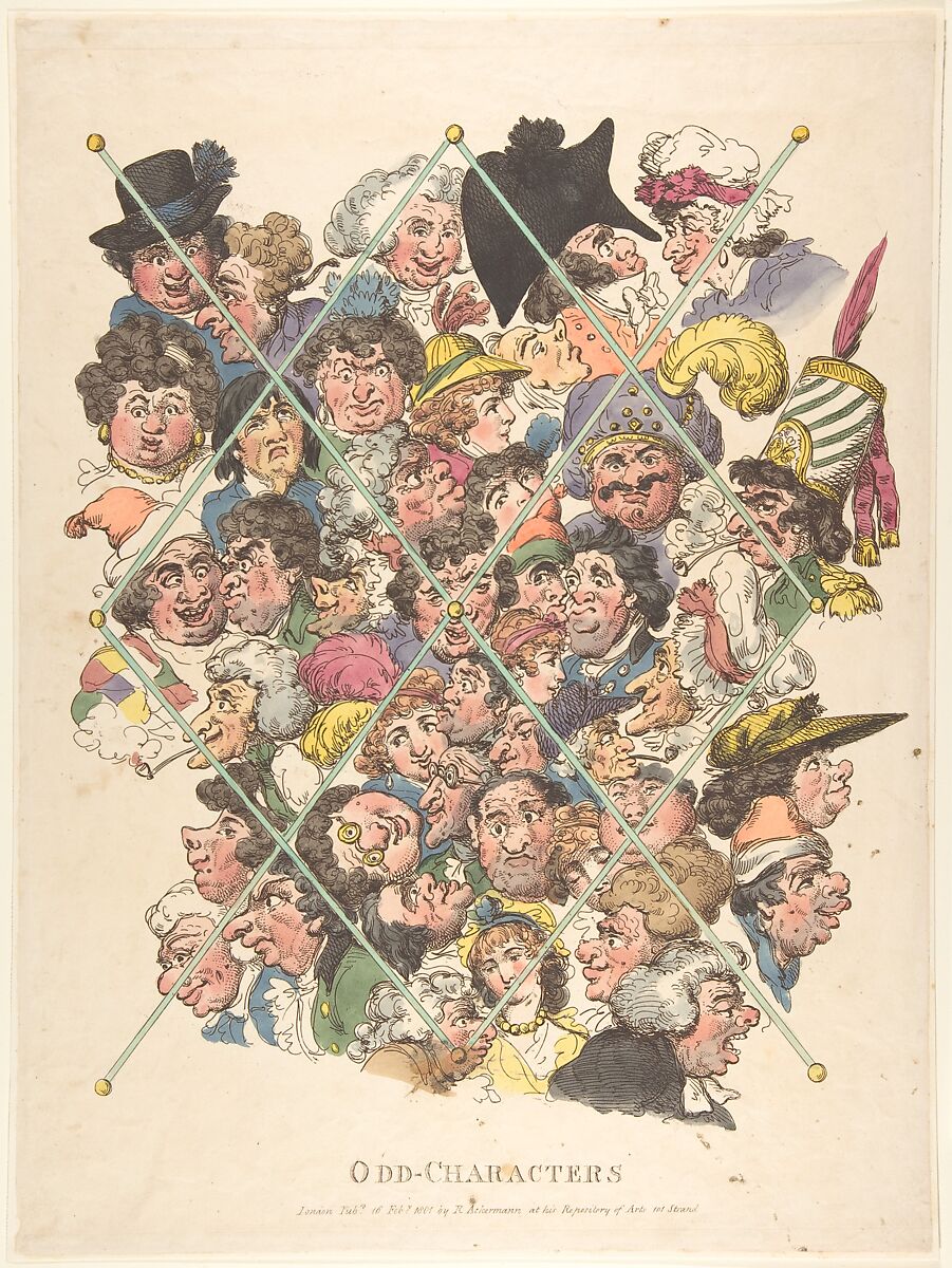 Odd Characters, Thomas Rowlandson (British, London 1757–1827 London), Hand-colored etching