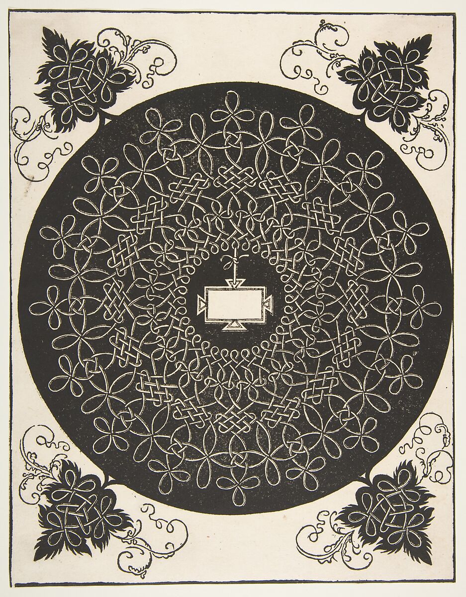 “The First Knot”. Interlaced Roundel with an Oblong Panel in its Center, Albrecht Dürer (German, Nuremberg 1471–1528 Nuremberg), Woodcut 