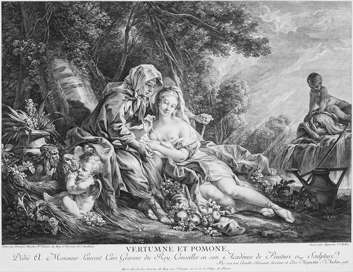Vertumnus and Pomona, Augustin de Saint-Aubin (French, Paris 1736–1807 Paris), Etching and engraving; third state of three (Bocher)
