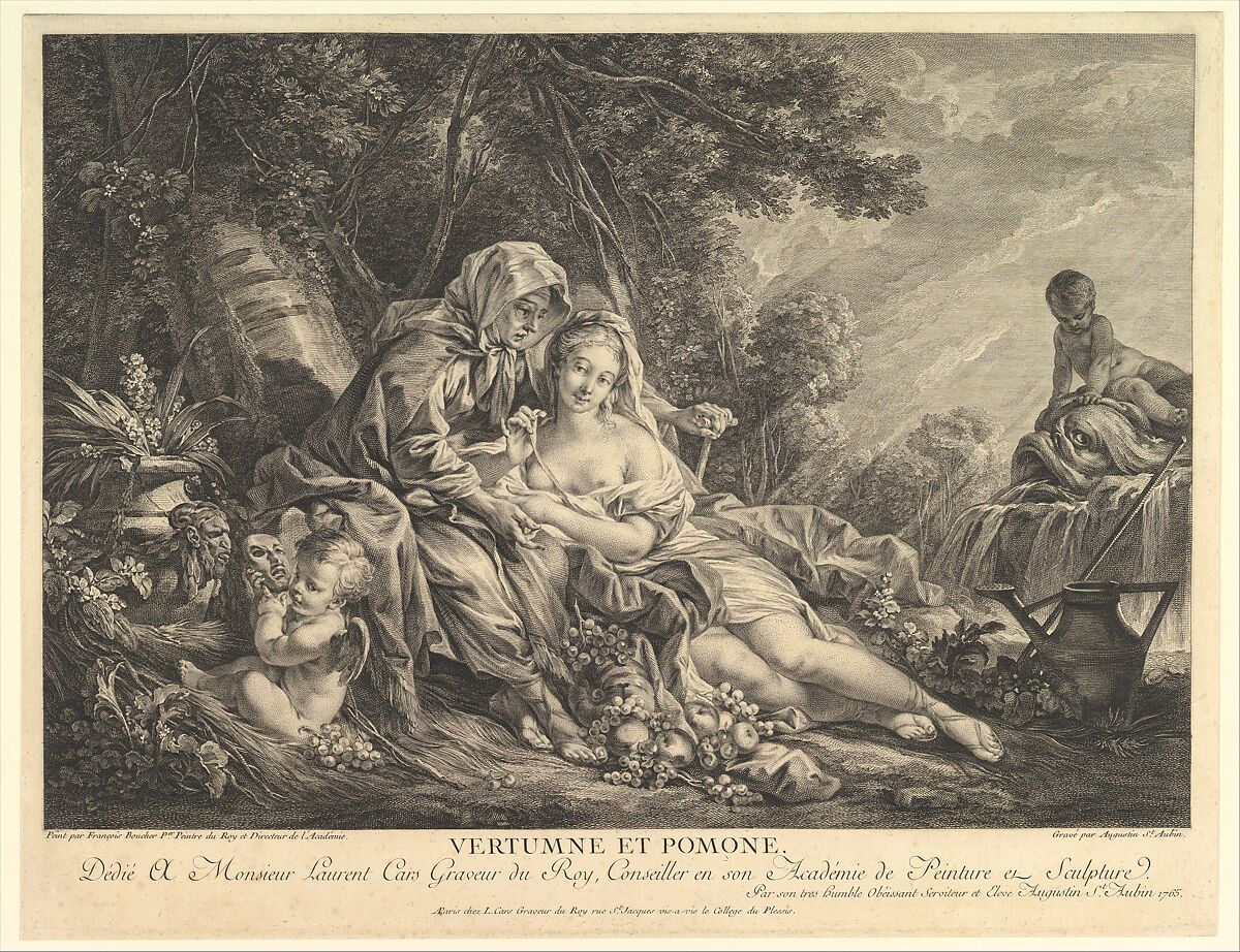 Vertumnus and Pomona, Augustin de Saint-Aubin (French, Paris 1736–1807 Paris), Etching and engraving; third state of three (Bocher) 