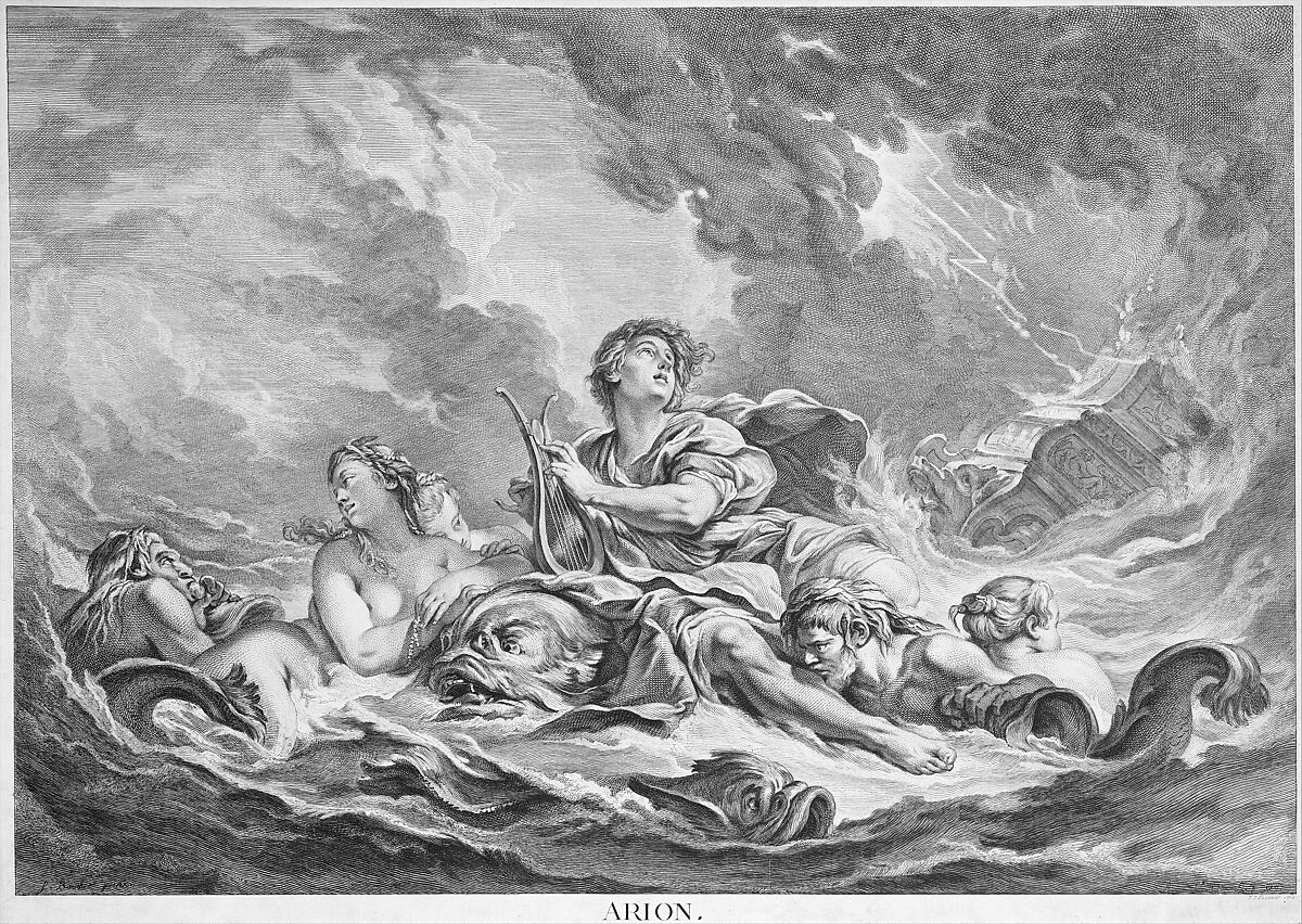 Arion, Augustin de Saint-Aubin (French, Paris 1736–1807 Paris), Etching and engraving; third state of three (Bocher)