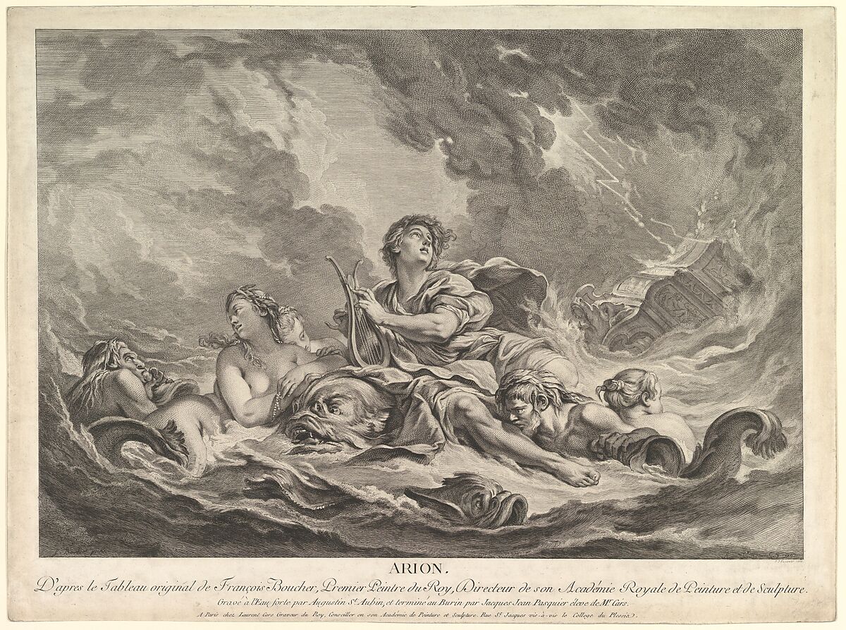 Arion, Augustin de Saint-Aubin (French, Paris 1736–1807 Paris), Etching and engraving; third state of three (Bocher) 