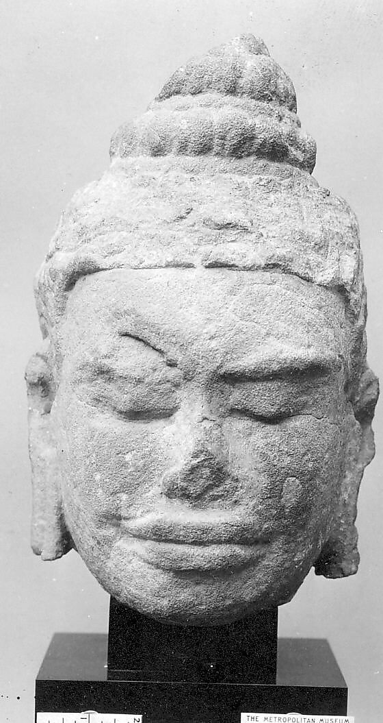 Head of Buddha or Bodhisattva, Stone, Cambodia 