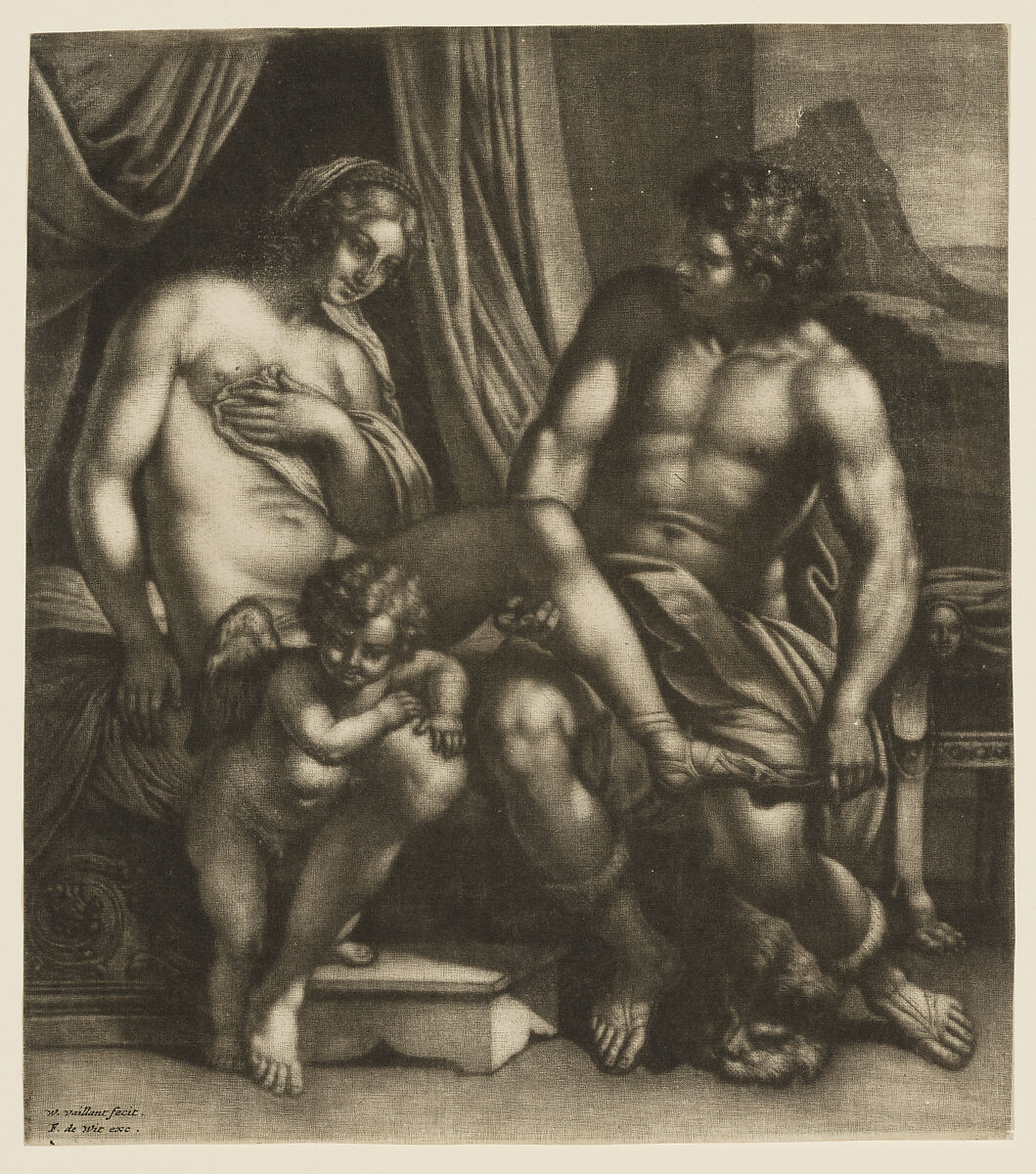 Venus and Anchises, accompanied by Cupid, Wallerant Vaillant (Dutch, Lille 1623–1677 Amsterdam), Mezzotint; second state of two 