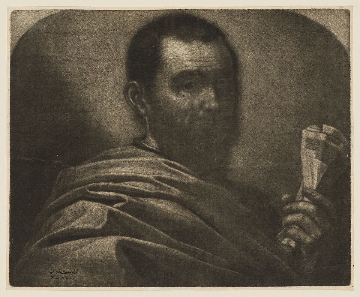 Man Holding a Scroll, Wallerant Vaillant (Dutch, Lille 1623–1677 Amsterdam), Mezzotint; second state of two 