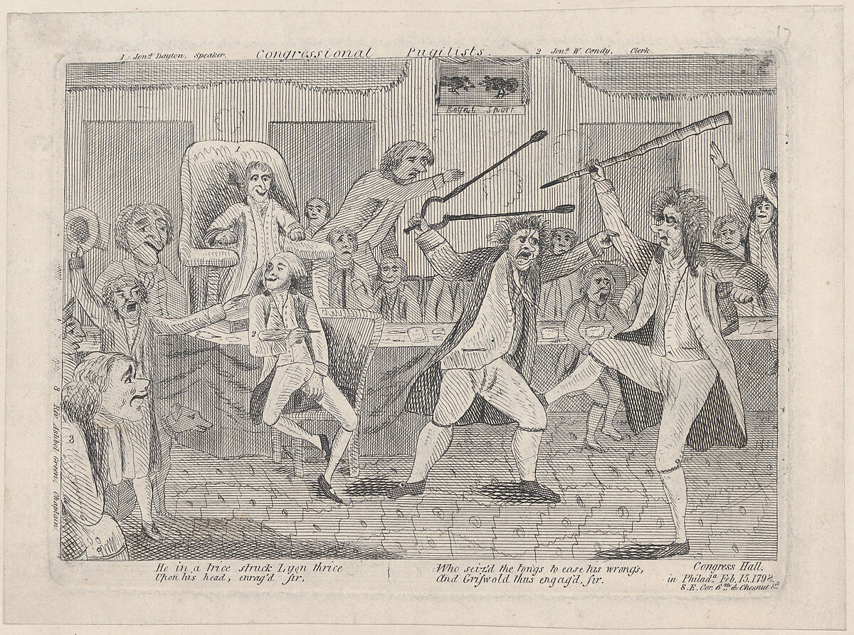 Congressional Pugilists, Anonymous, American, 18th century, Etching; third state of three (later restrike?) 