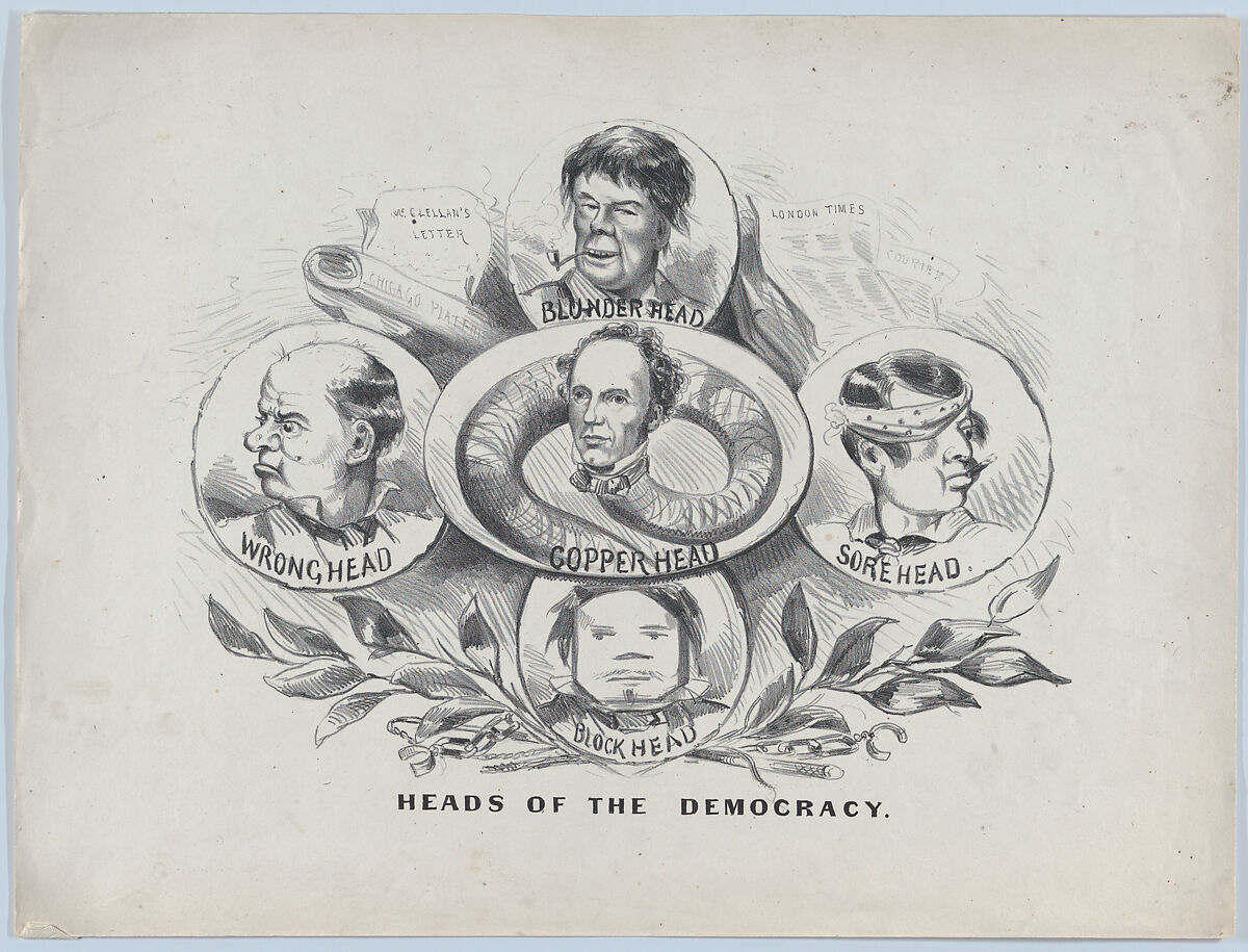 Heads of the Democracy, Attributed to Currier &amp; Ives (American, active New York, 1857–1907), Lithograph 