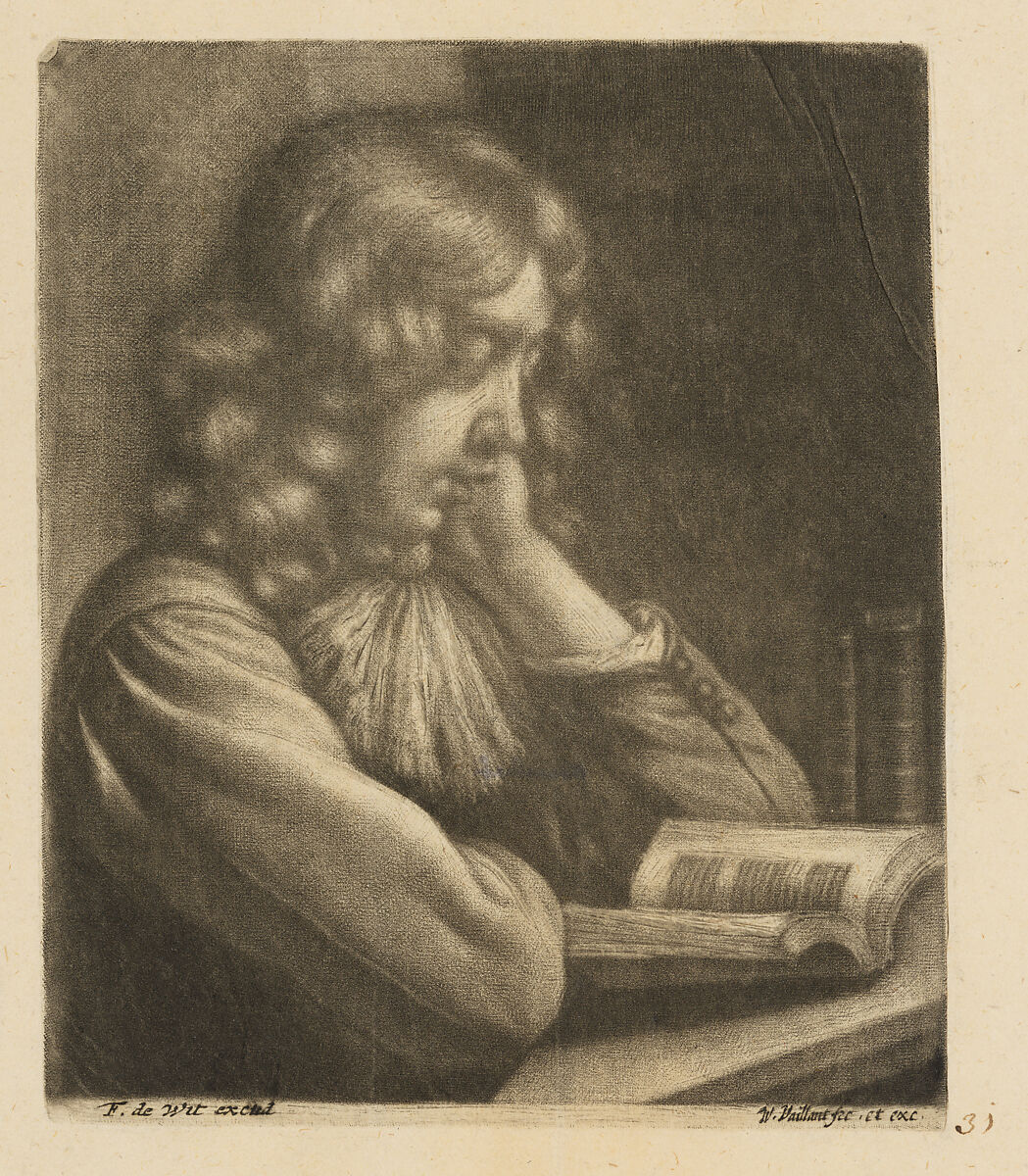 Boy Reading a Book, Wallerant Vaillant (Dutch, Lille 1623–1677 Amsterdam), Mezzotint; second state of two 