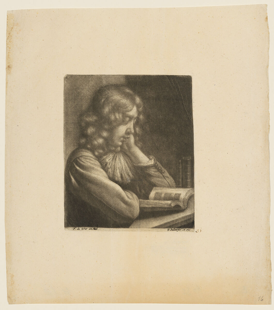 Boy Reading a Book, Wallerant Vaillant (Dutch, Lille 1623–1677 Amsterdam), Mezzotint; second state of two