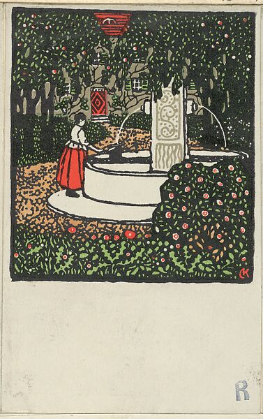 Woman at a Fountain (Frau am Brunnen), Carl Krenek (Austrian, 1880–1948), Color lithograph 