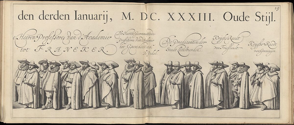 The Funeral Procession of Count Ernst Casimir, Stadtholder of Friesland and Groningen, that took place in Leeuwarden on January 3, 1633, Jan Herman (active Rome 1623–25; Leeuwarden 1634), Etching and engraving; twenty double-page plates and three double pages of letterpress text, bound in mottled calf gilt binding, covers panelled in gilt with central star design in gilt with turquoise and black morocco inlays.