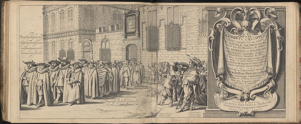 The Funeral Procession of Count Ernst Casimir, Stadtholder of Friesland and Groningen, that took place in Leeuwarden on January 3, 1633, Jan Herman (active Rome 1623–25; Leeuwarden 1634), Etching and engraving; twenty double-page plates and three double pages of letterpress text, bound in mottled calf gilt binding, covers panelled in gilt with central star design in gilt with turquoise and black morocco inlays.