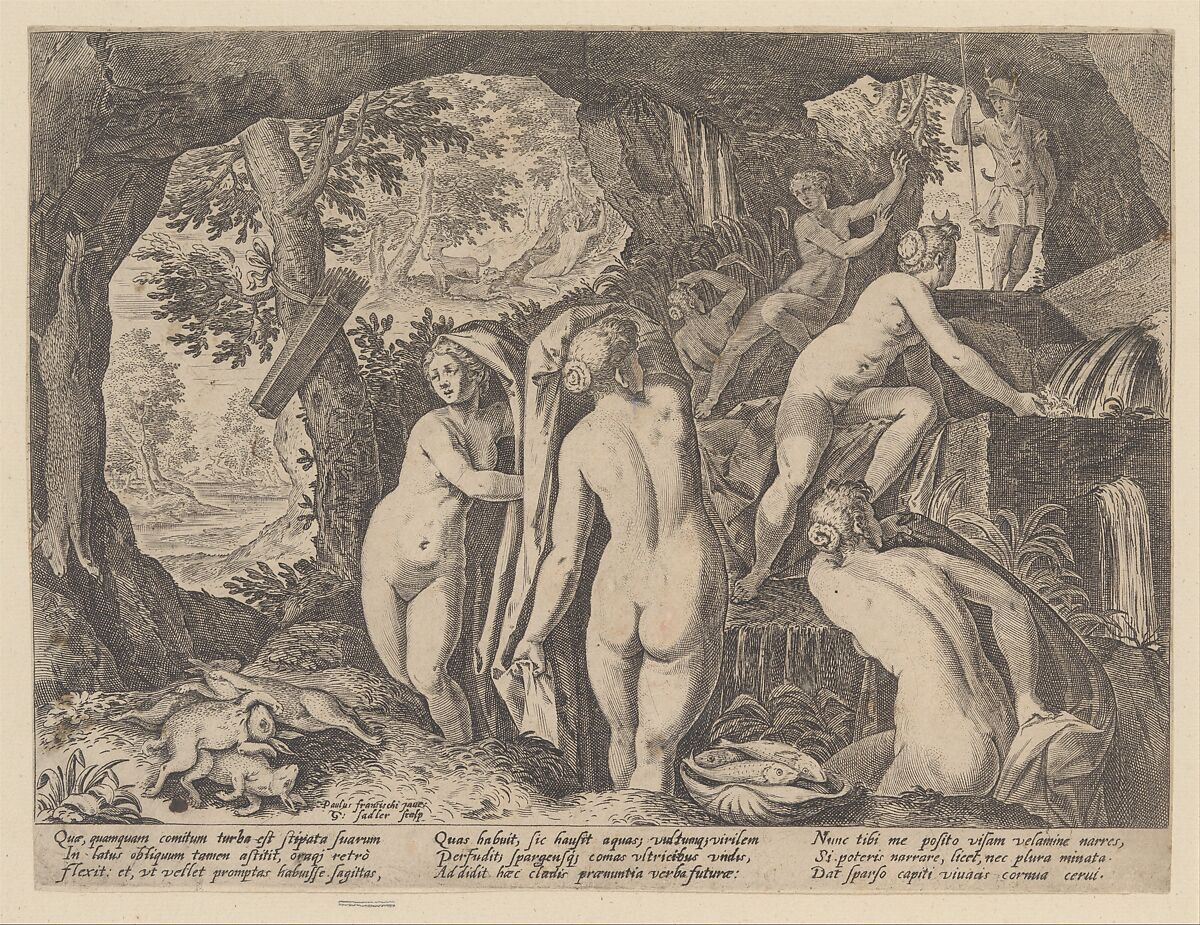 Diana Surprised by Actaeon, Aegidius Sadeler II (Netherlandish, Antwerp 1568–1629 Prague), Etching and engraving 