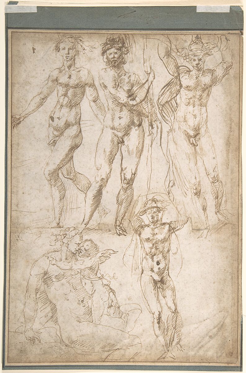 Nude Figure Studies (recto); Sheet of Figure Studies (verso), Anonymous, Italian, 16th century, Pen and brown ink