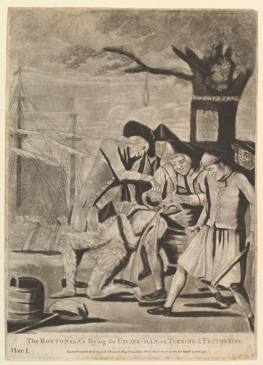 The Bostonians Paying the Excise-Man, or Tarring & Feathering, Attributed to Philip Dawe (British, 1745?–?1809), Mezzotint and etching 