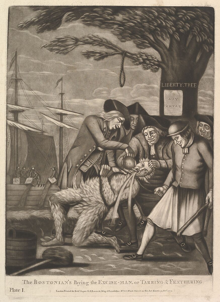 The Bostonians Paying the Excise-Man, or Tarring & Feathering, Attributed to Philip Dawe (British, 1745?–?1809), Mezzotint and etching 