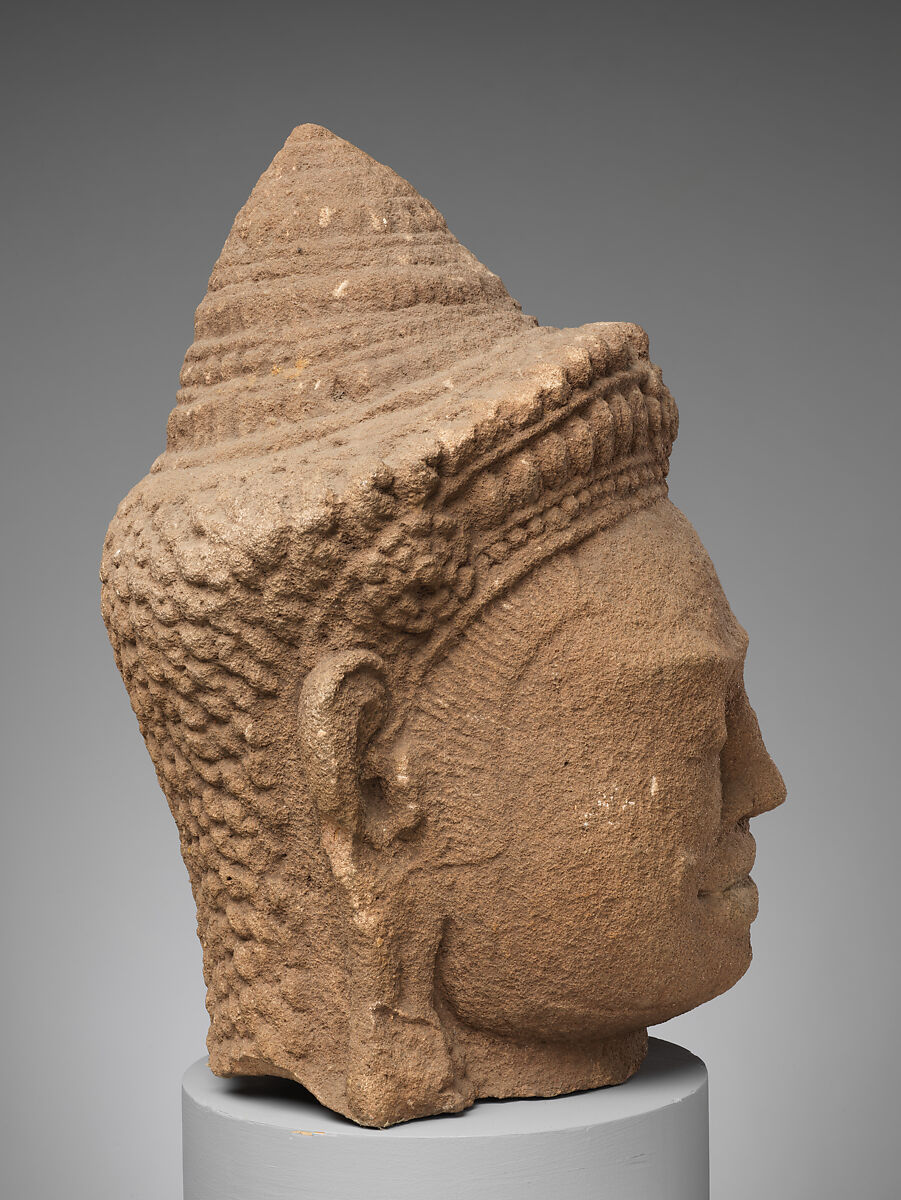 Head of a Deity(?), Red sandstone, Cambodia