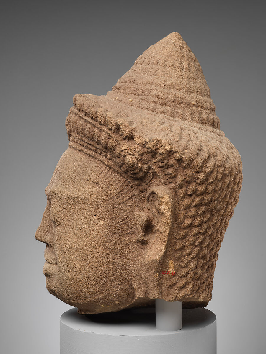 Head of a Deity(?), Red sandstone, Cambodia
