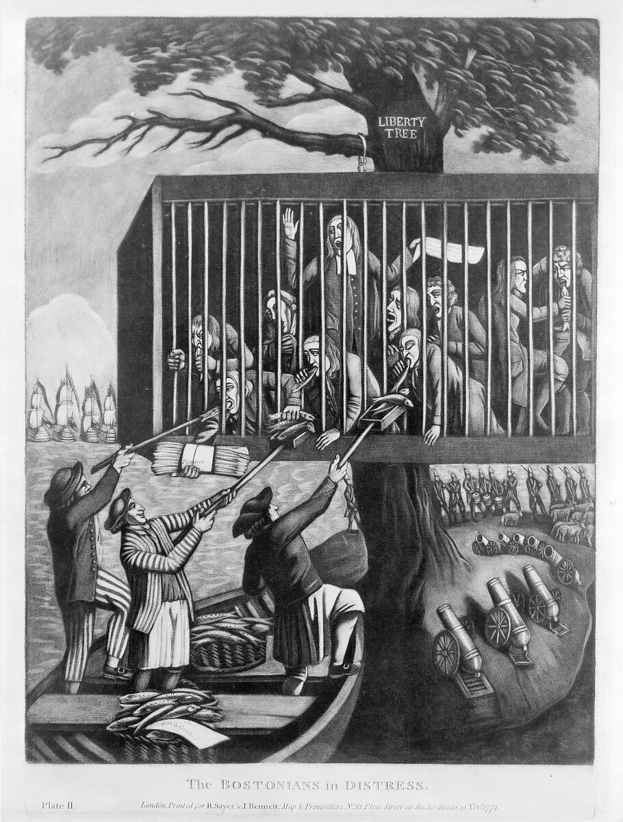 The Bostonians in Distress, Attributed to Philip Dawe (British, ca. 1745–1809?), Mezzotint