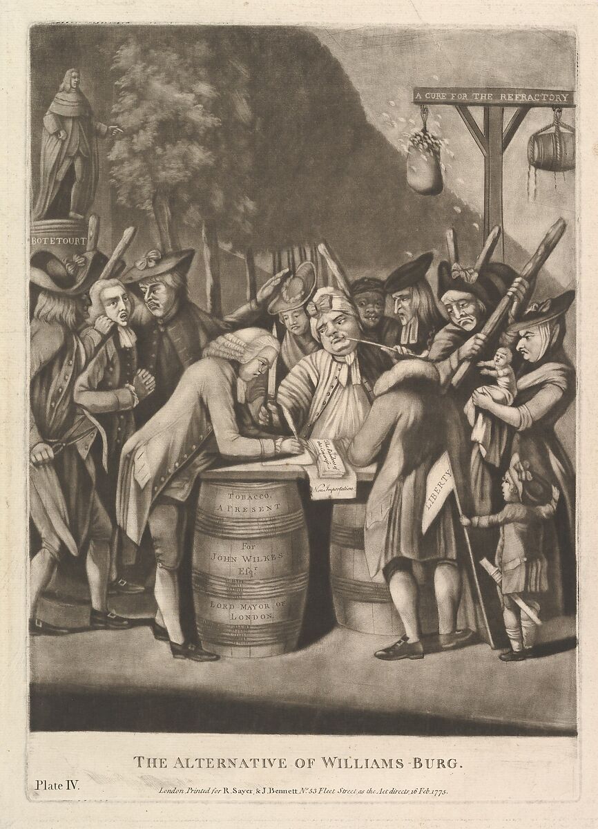 The Alternative of Williams-Burg, Attributed to Philip Dawe (British, 1745?–?1809), Mezzotint 