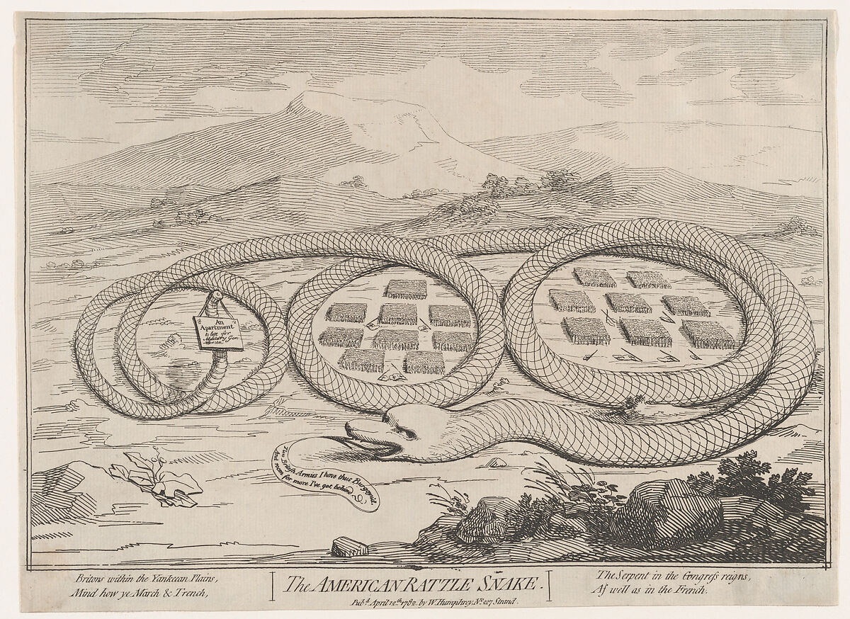 The American Rattle Snake, Attributed to James Gillray (British, London 1756–1815 London), Etching 