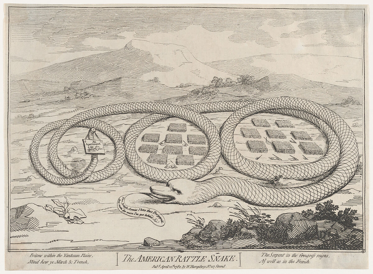 The American Rattle Snake, Attributed to James Gillray (British, London 1756–1815 London), Etching