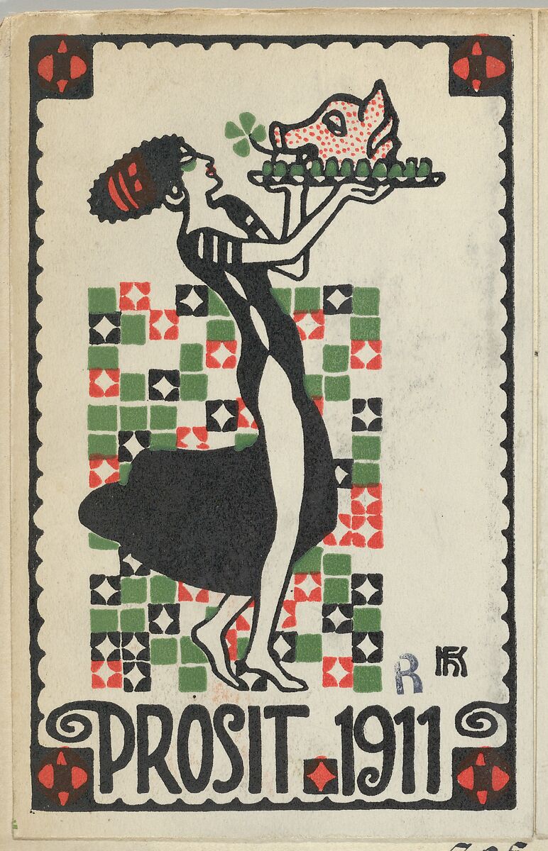 New Years Card: Cheers 1911 (Prosit), Hans Kalmsteiner (Austrian, Vienna ca. 1882/6–ca. 1914/16 Vienna), Color lithograph 