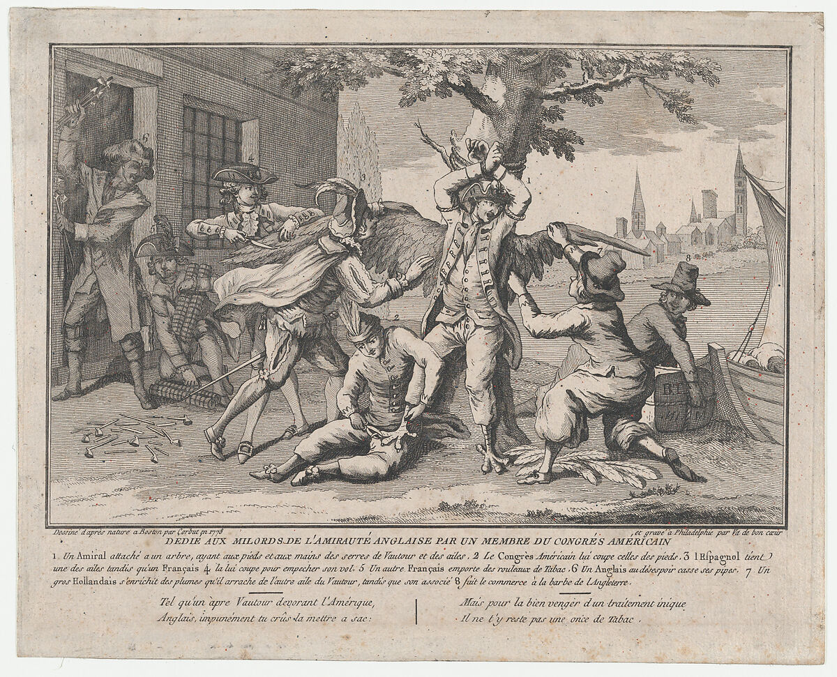 Va de Bon Coeur; Dédié aux Milords de l'Amirauté Anglaise par un Membre de Congrès Américain, Attributed to Richard Purcell (Irish, Dublin active from 1746, died ca. 1766 London), Etching 