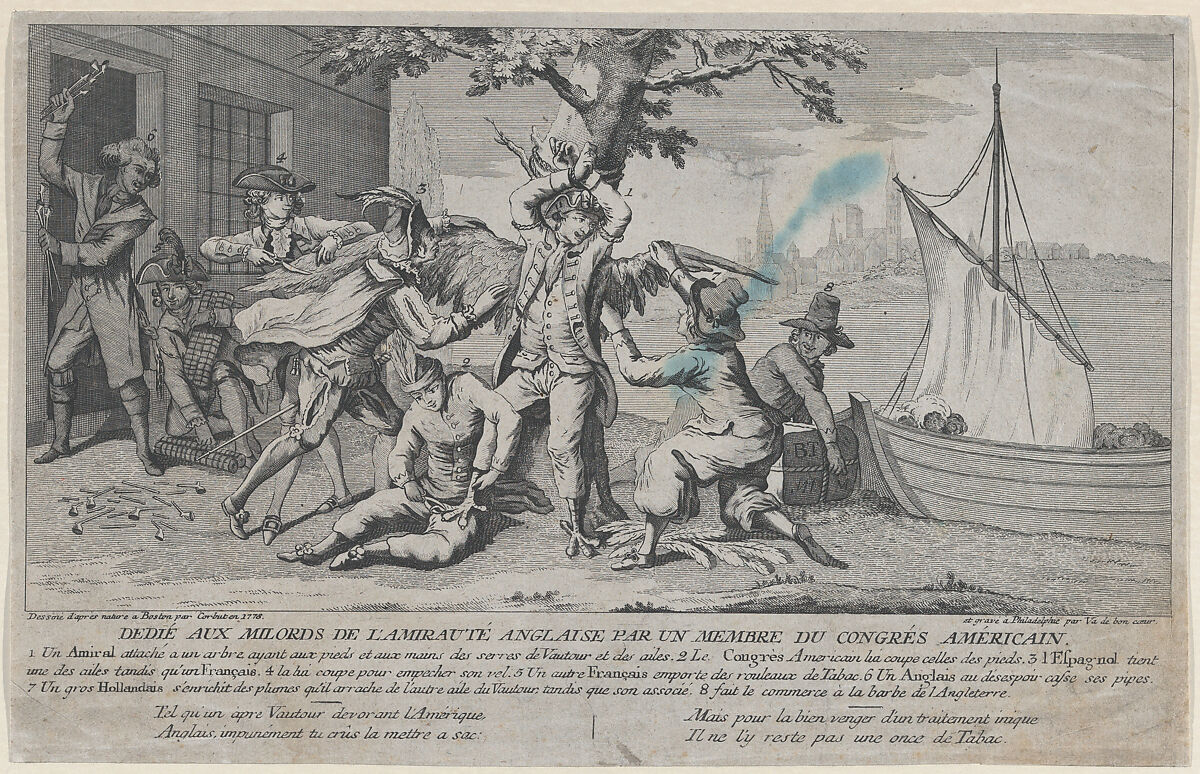 Va de Bon Coeur; Dédié aux Milords de l'Amirauté Anglaise par un Membre de Congrès Américain, Attributed to Richard Purcell (Irish, Dublin active from 1746, died ca. 1766 London), Etching and engraving 