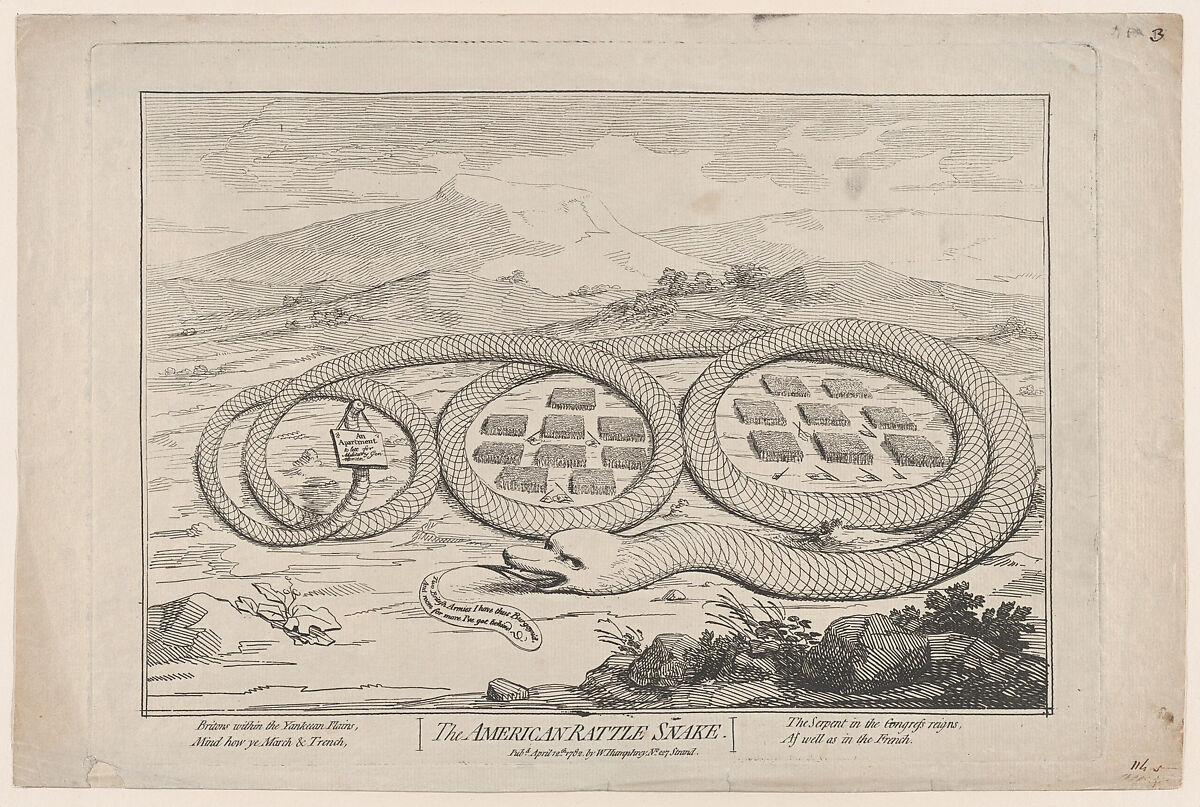 The American Rattle Snake, Attributed to James Gillray (British, London 1756–1815 London), Etching 