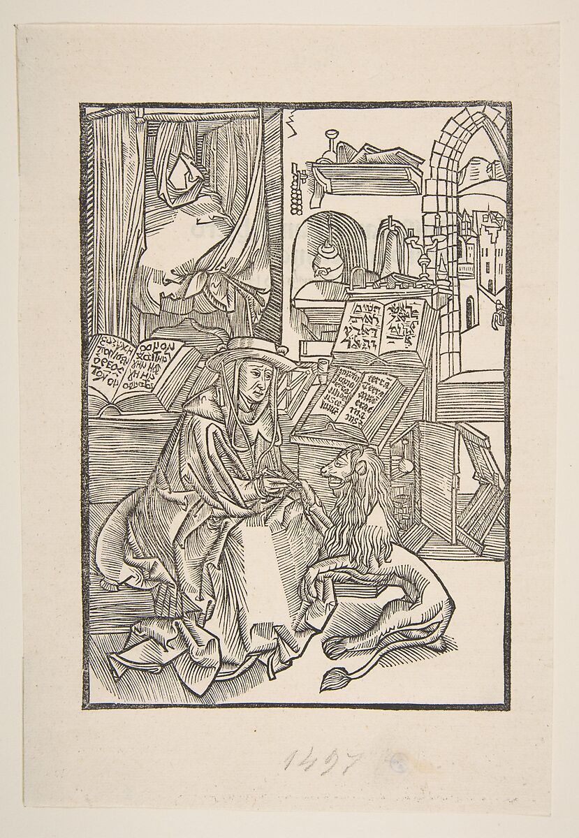 Saint Jerome exctracting a Thorn from the Lion's Foot (copy), After Albrecht Dürer (German, Nuremberg 1471–1528 Nuremberg), Woodcut 