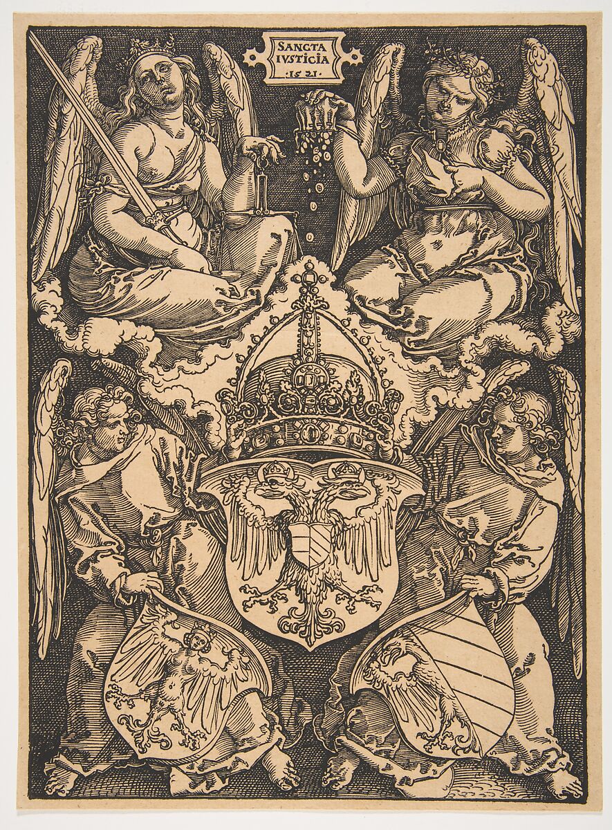 The Arms of the Holy Roman Empire and of the City of Nuremberg, Albrecht Dürer (German, Nuremberg 1471–1528 Nuremberg), Woodcut 