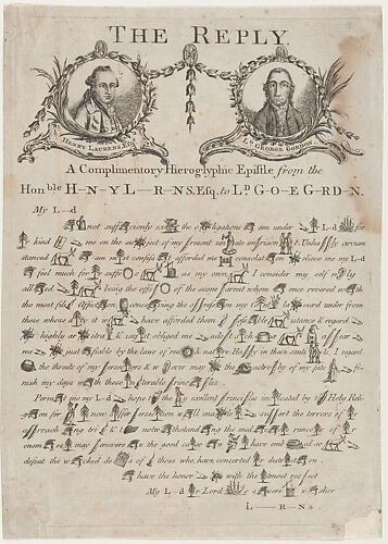 The Reply: A Complimentory [sic] Hieroglyphic Epistle from the Honorable Henry Laurens to Lord George Gordon