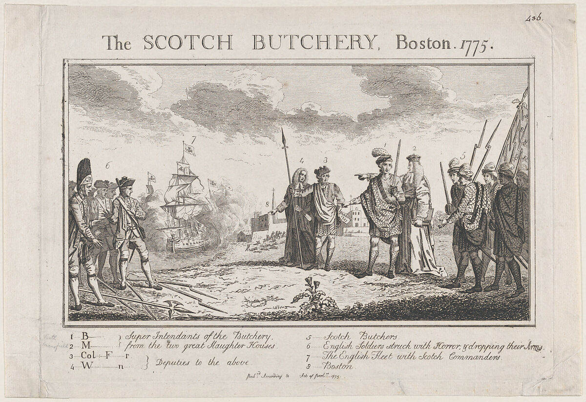 The Scotch Butchery, Boston, 1775, Anonymous, British, 18th century, Etching and engraving 