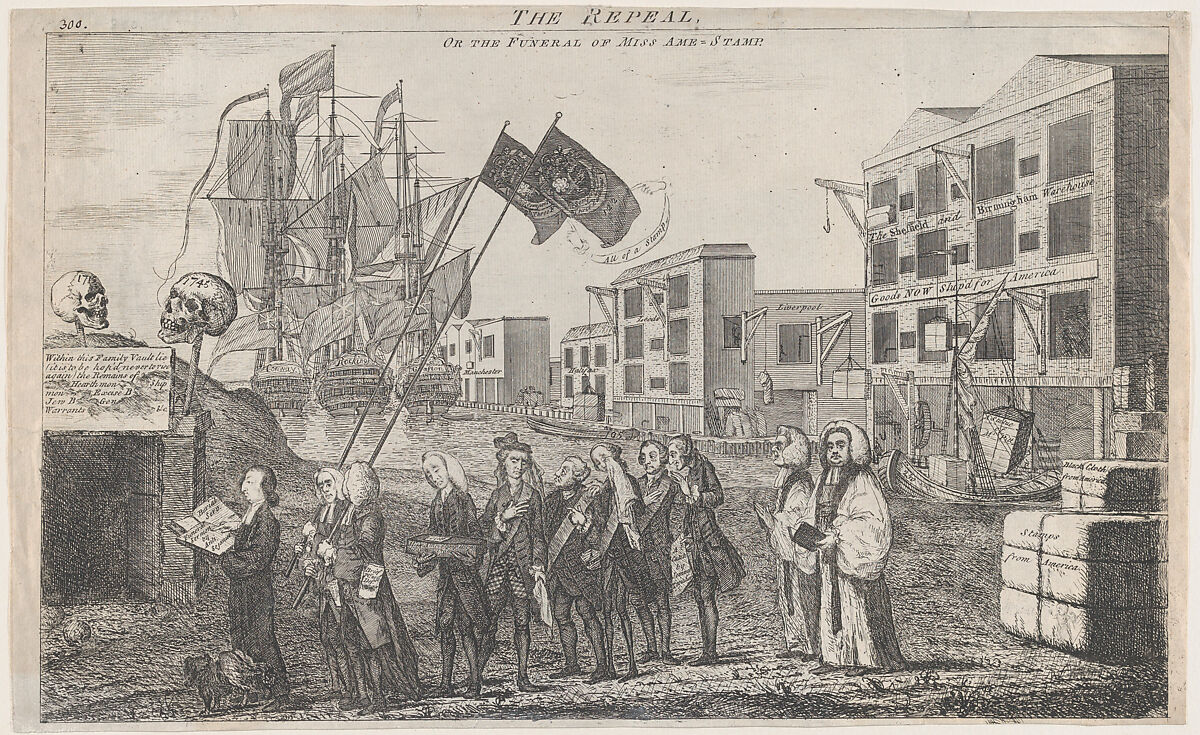 The Repeal, or the Funeral of Miss Ame - Stamp, Anonymous, British, 18th century, Etching 