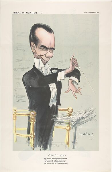 Sir Malcolm Sargent (Heroes of Our Time – 1), Ronald Searle (British, Cambridge 1920–2011 Draguignan, France), Color lithograph 
