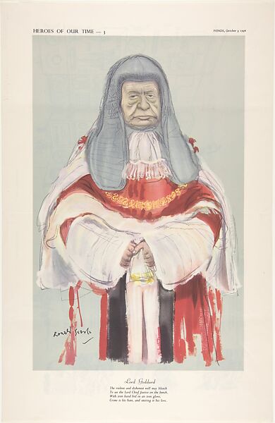 Lord Goddard (Heroes of Our Time – 3), Ronald Searle (British, Cambridge 1920–2011 Draguignan, France), Color lithograph 