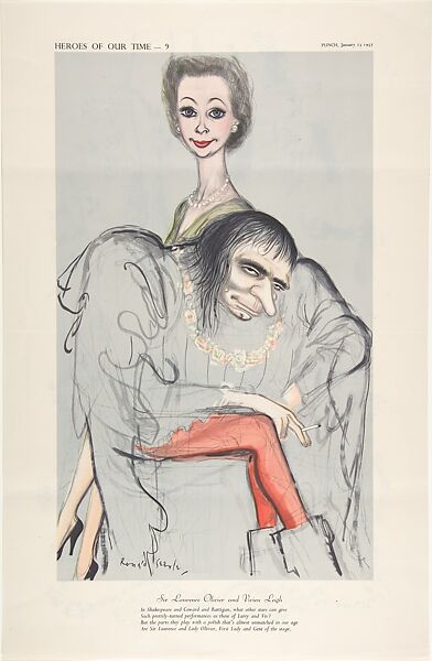 Sir Laurence Olivier and Viven Leigh (Heroes of our Time – 9), Ronald Searle (British, Cambridge 1920–2011 Draguignan, France), Color lithograph 