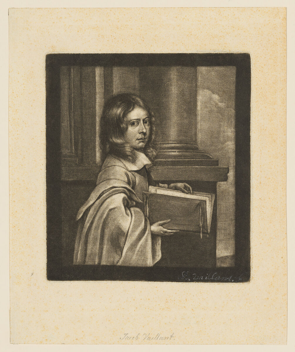 Standing Boy with a Portfolio, Wallerant Vaillant (Dutch, Lille 1623–1677 Amsterdam), Mezzotint 