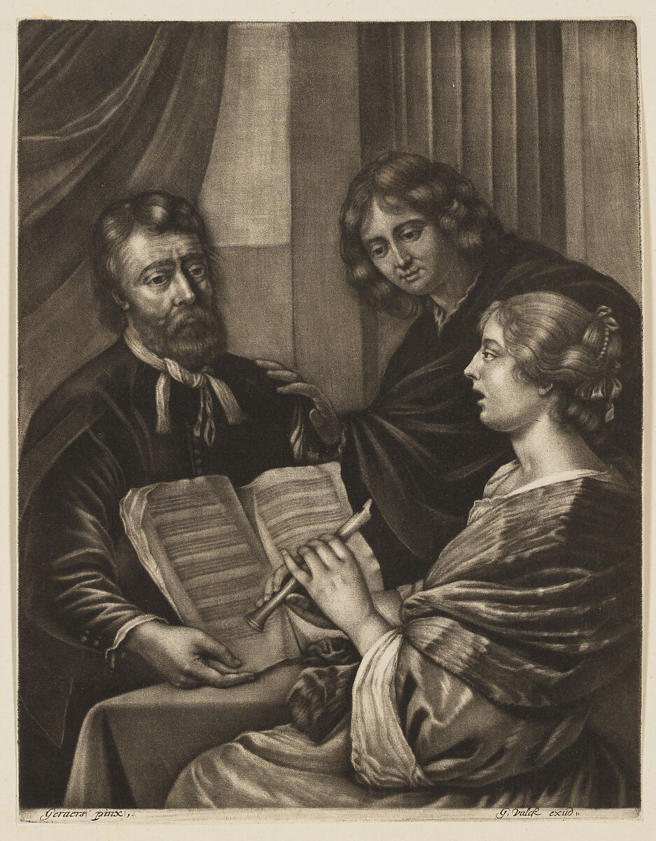 The Flute Lesson, Wallerant Vaillant (Dutch, Lille 1623–1677 Amsterdam), Mezzotint; reverse copy 