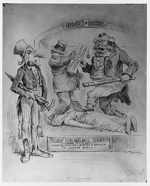 President Cleveland's Awful Treachery: Handing Over the Liberties of America to John Bull, Frederick Burr Opper (American, Madison, Ohio 1857–1937 New Rochelle, New York), Pen and ink