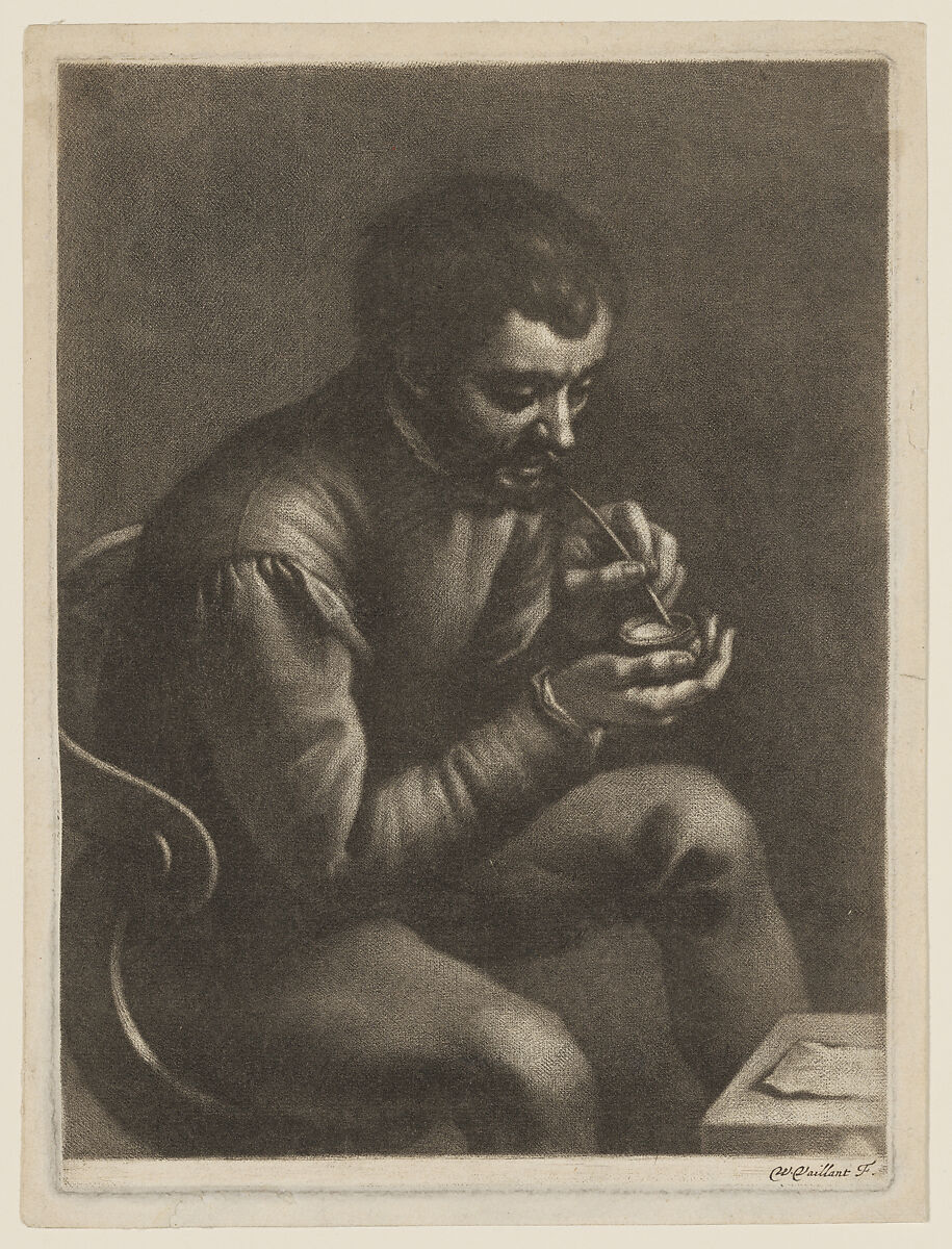 Draughtsman with an Ink-Pot and a Pen, Wallerant Vaillant (Dutch, Lille 1623–1677 Amsterdam), Mezzotint 