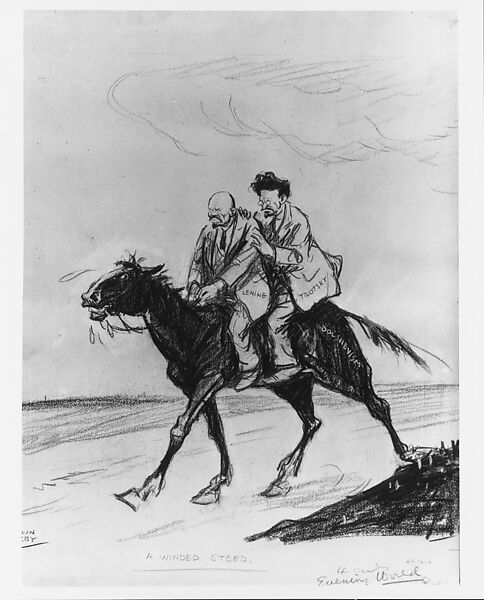 The Winded Steed (Bolshevism), Roland Kirby (American, 1875–1952), Lithographic crayon washed with black and white touche 