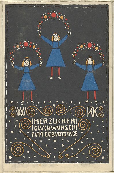 Happy Birthday (Herzlichen Glückwunsch Zum Geburtstage), Rudolf Kalvach (Austrian, Vienna 1883–1932 Kosmanos), Color lithograph 